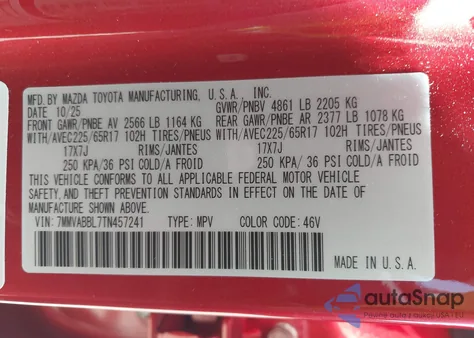 2026 Mazda Cx-50 2.5 S Preferred из США, поврежденный, VIN 7MMVABBL7TN457241